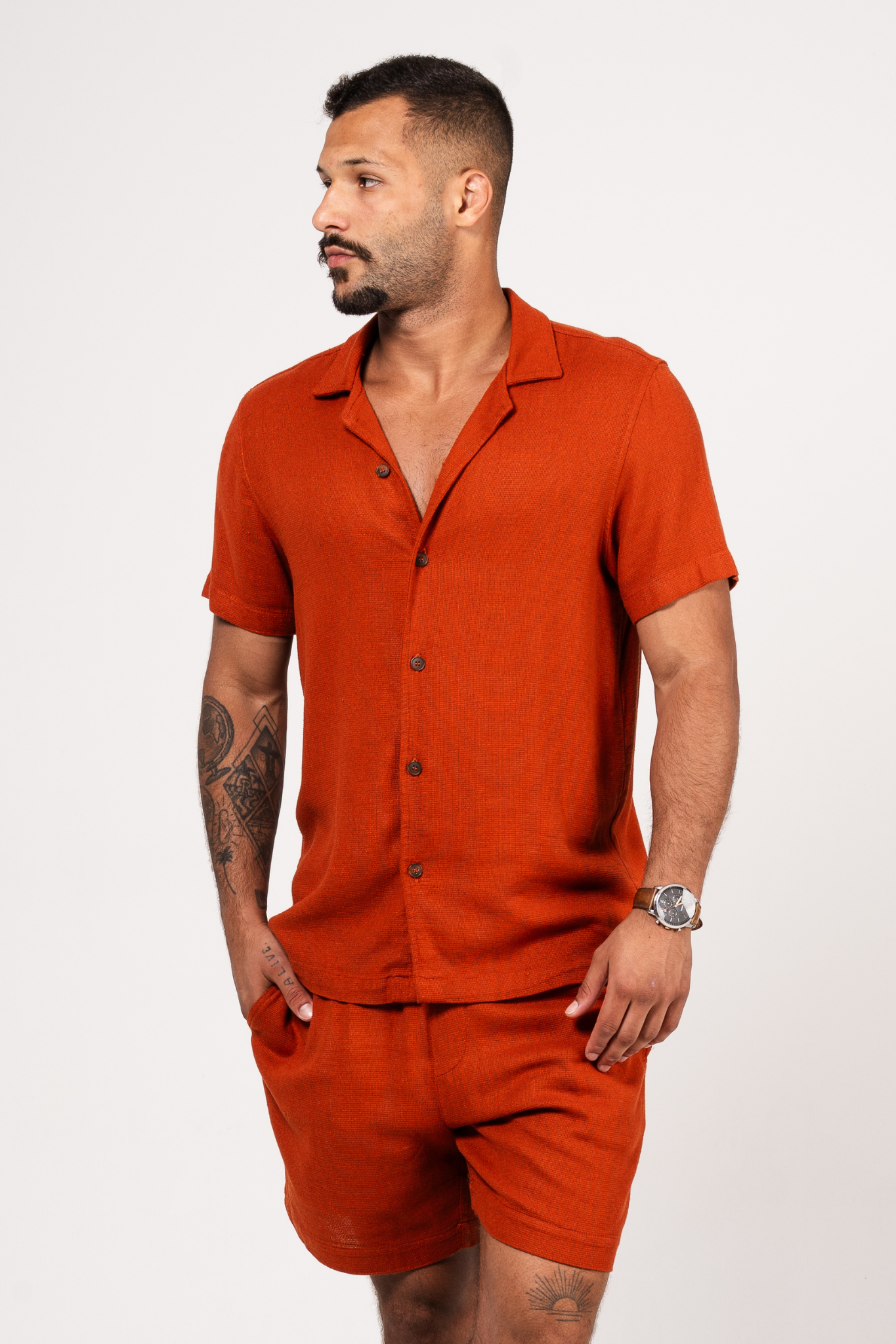 RIVIERA LINEN RUSTIC SHIRT - TERRA COTTA
