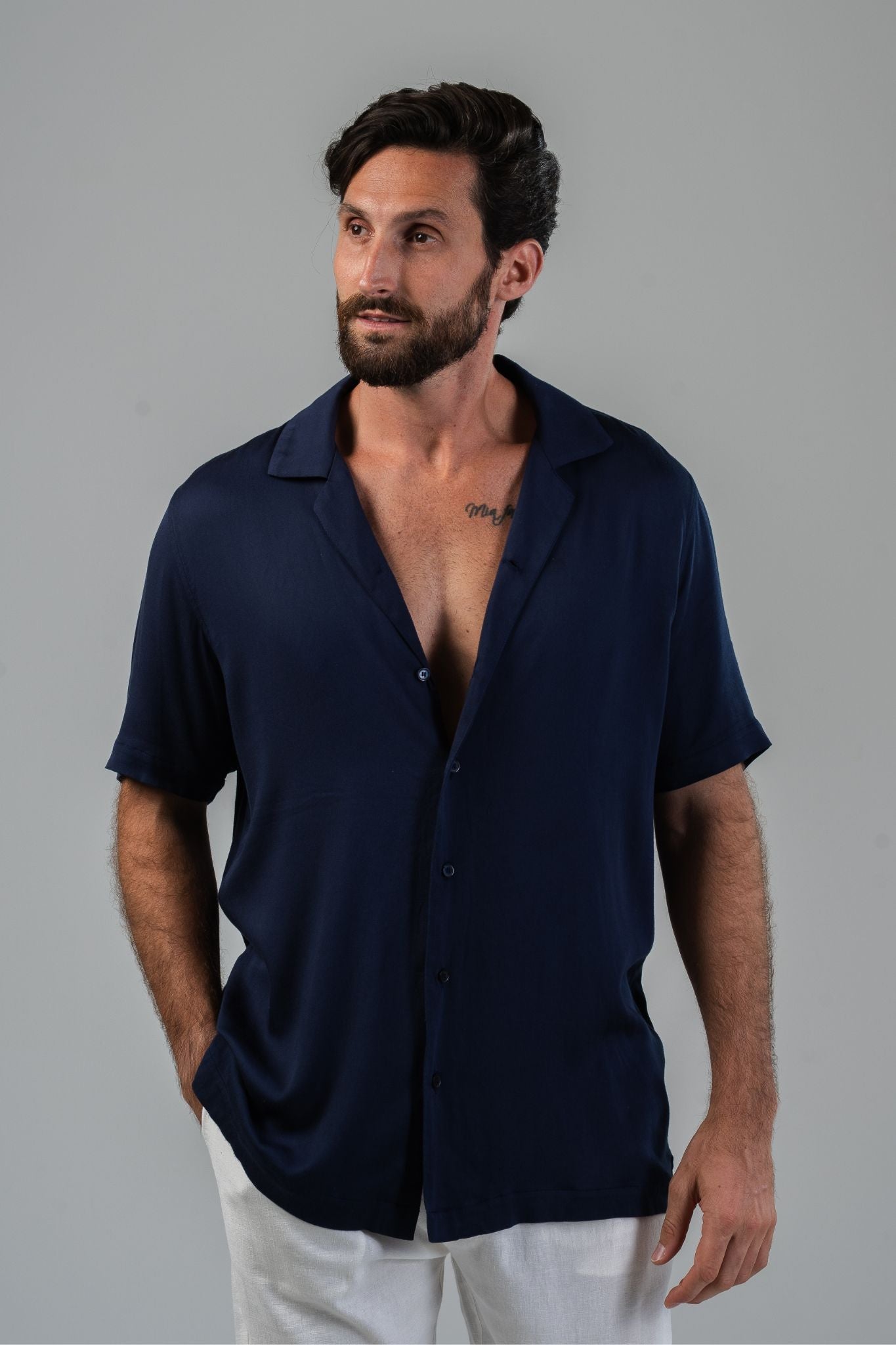 Palermo Satin Shirt - Navy Blue