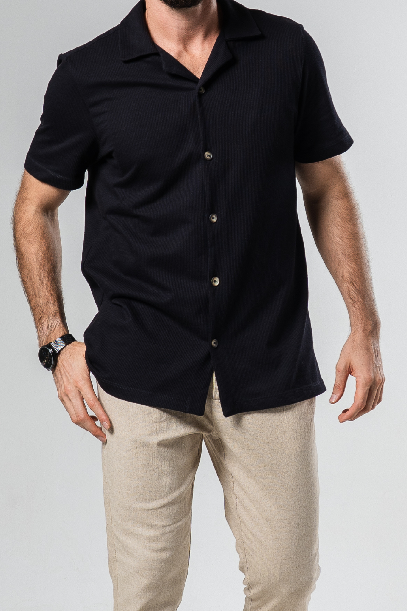 Lisbon Camp Collar Shirt - Black