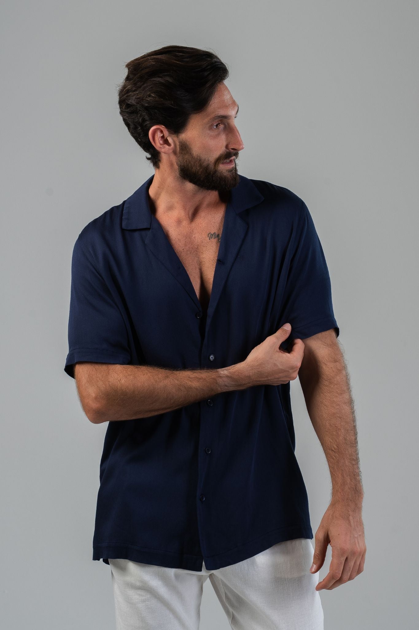 Palermo Satin Shirt - Navy Blue