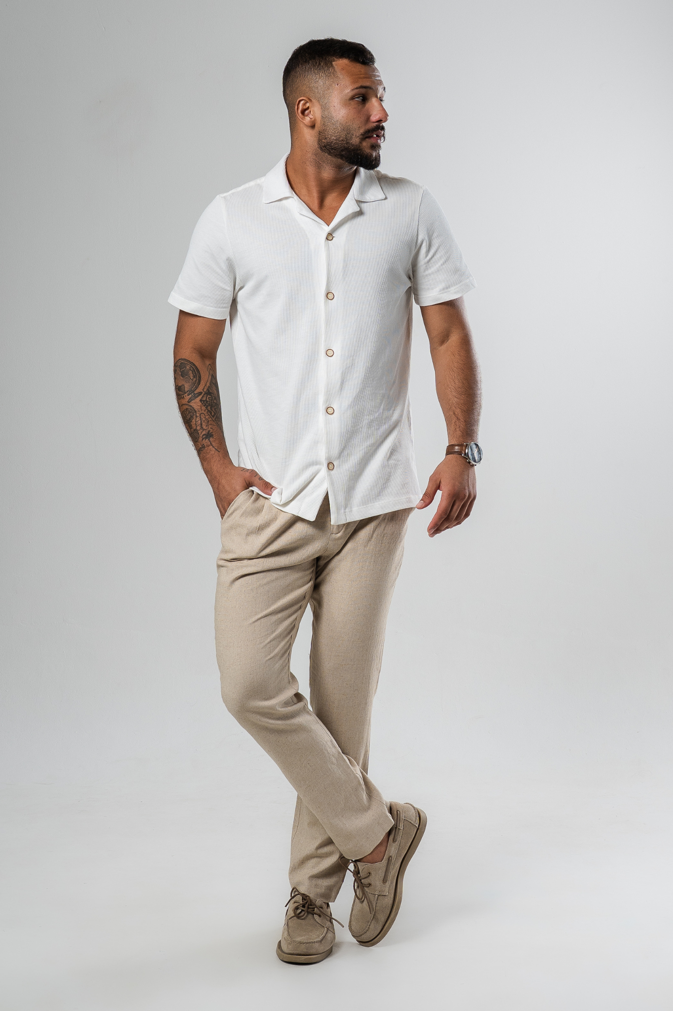 Lisbon Camp Collar Shirt - Off-White