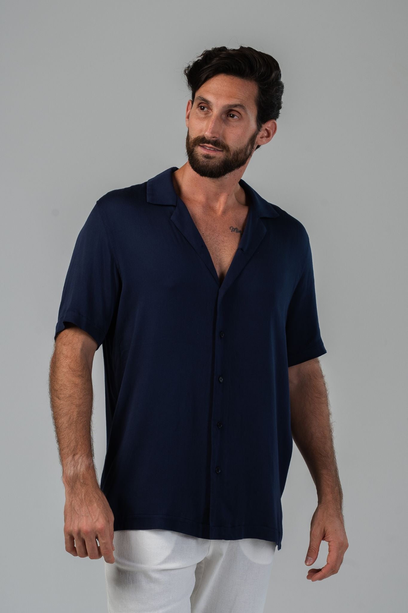 Palermo Satin Shirt - Navy Blue