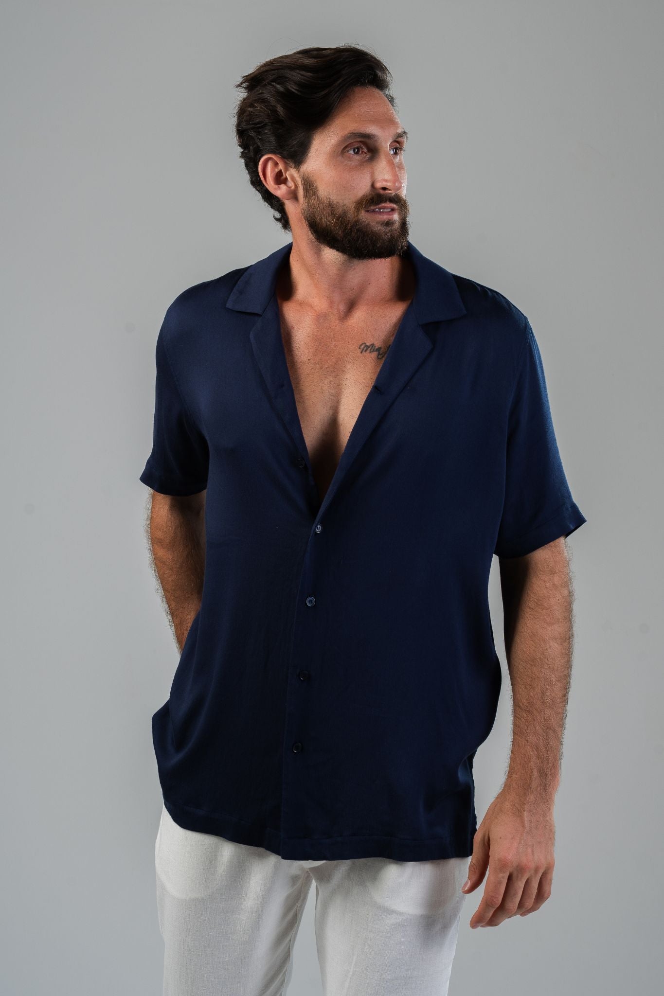 Palermo Satin Shirt - Navy Blue