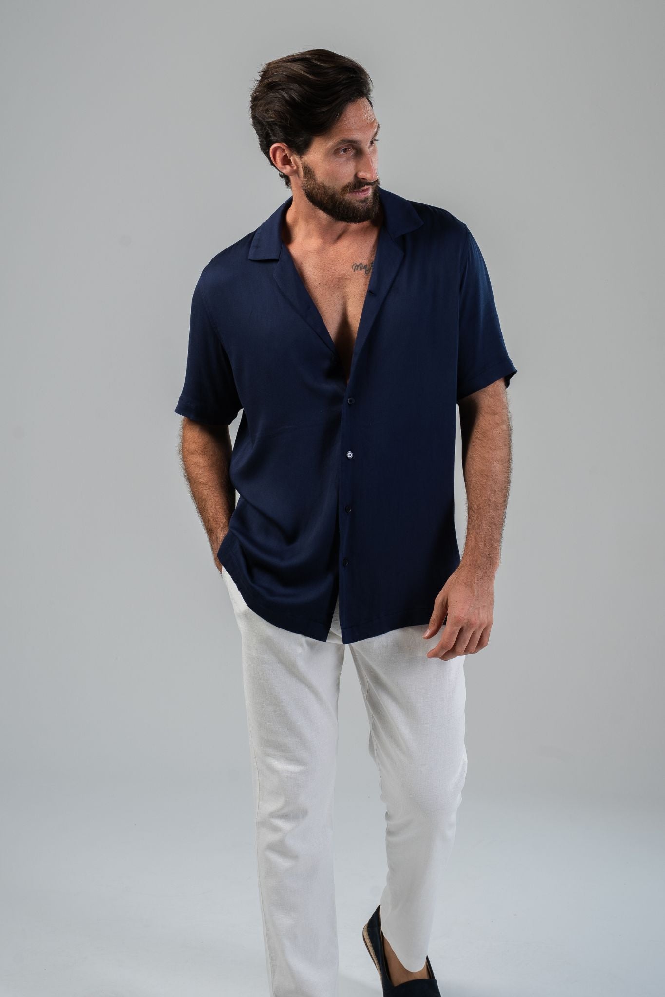 Palermo Satin Shirt - Navy Blue