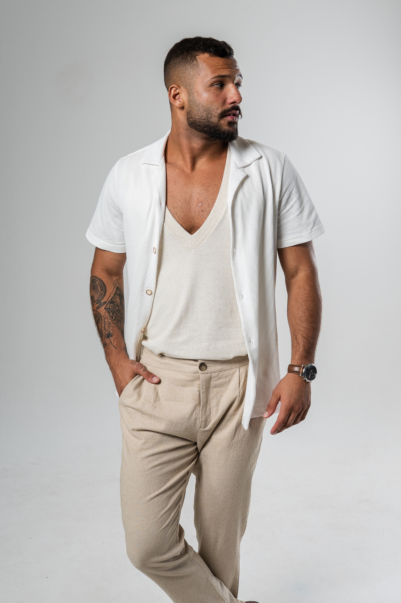 Lisbon Camp Collar Shirt - Off-White