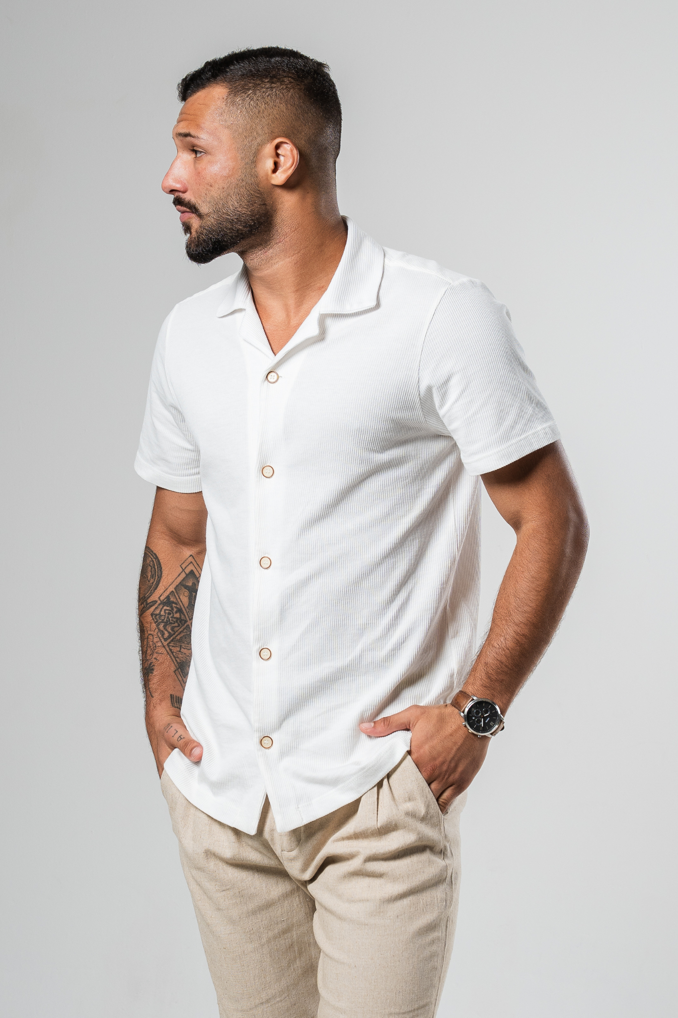 Lisbon Camp Collar Shirt - Off-White