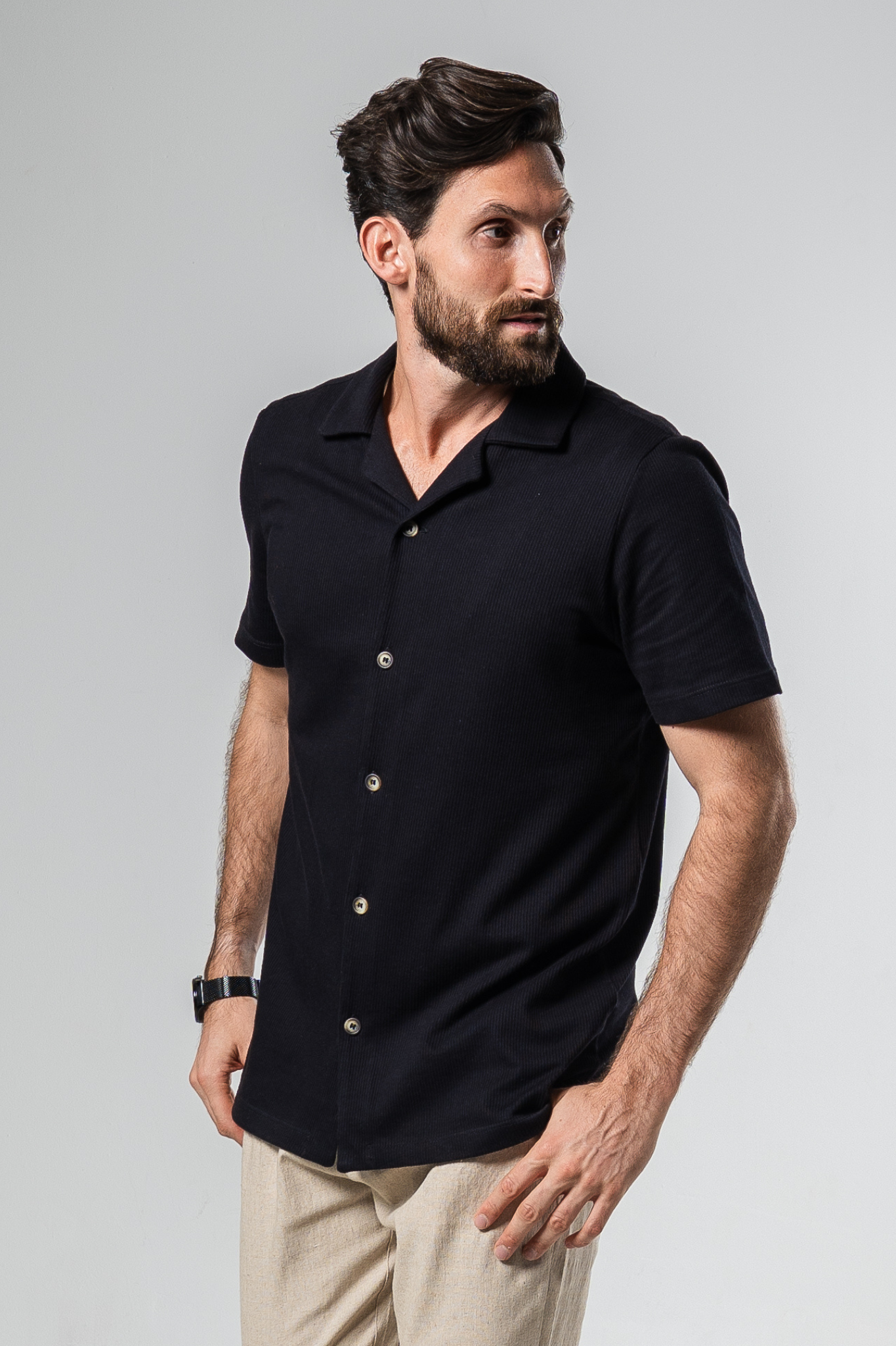 Lisbon Camp Collar Shirt - Black