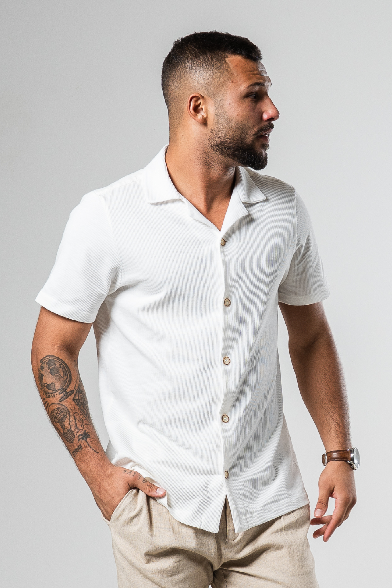 Lisbon Camp Collar Shirt - Off-White